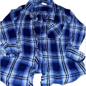 Terra & Sky Womens Blue Plaid Pocket Button Up Shirt Long Sleeve